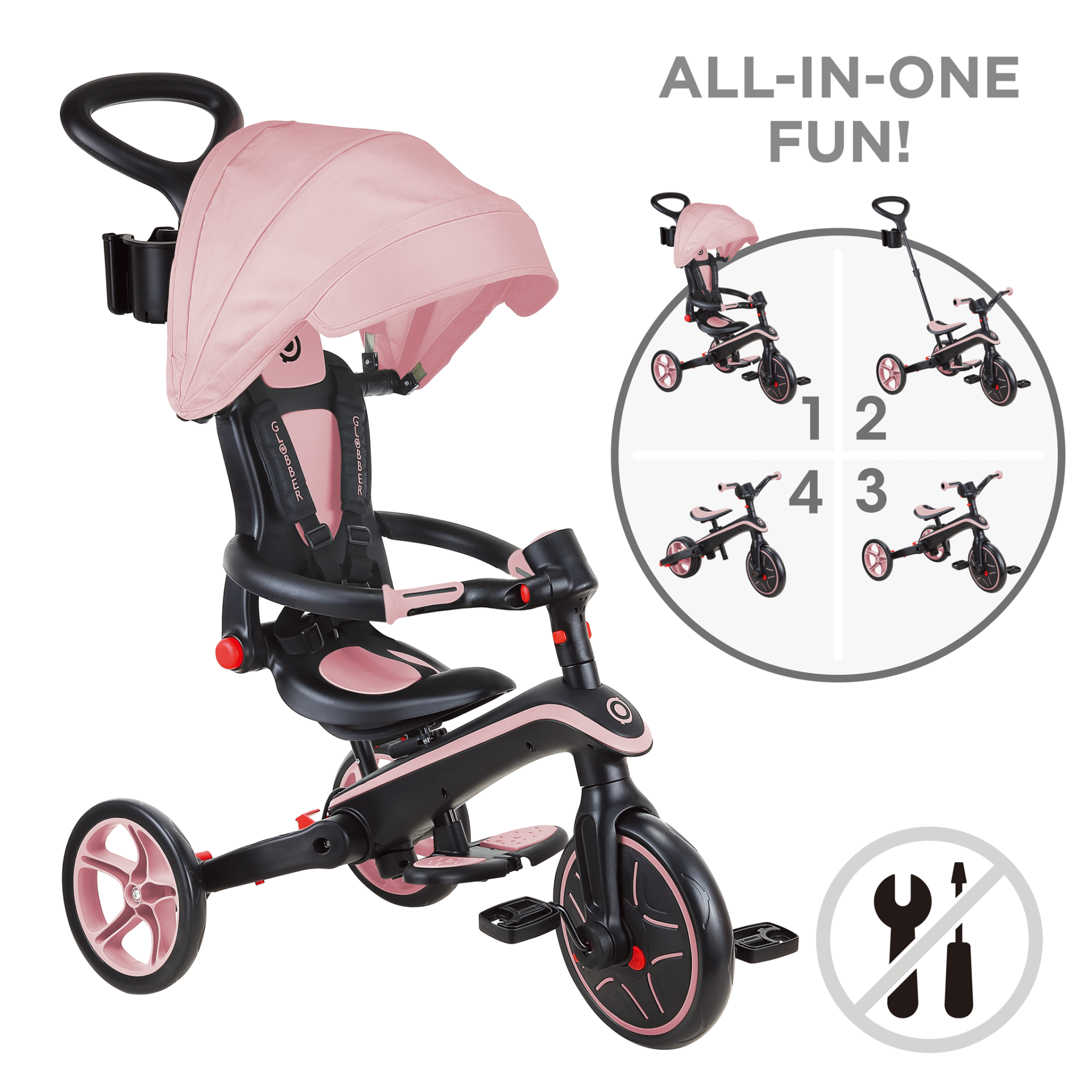 732-210_stages-all TRIKE EXPLORER FOLDABLE 4 EN 1 Deep Pastel Pink