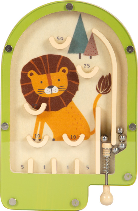 12607_42-mini-flipper-spiel-loewe-small-foot-frontal-kugelfach-fuenf-kugeln Lion Mini Pinball Game