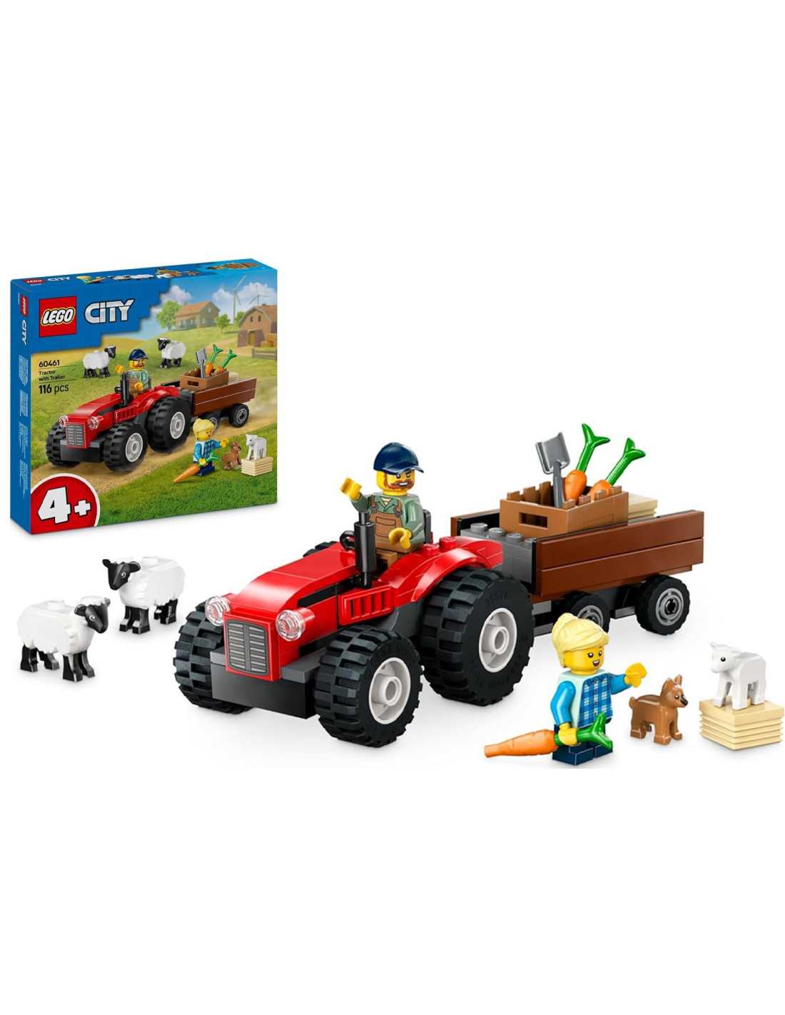 LEG60461 City Trattore agricolo rosso con rimorch