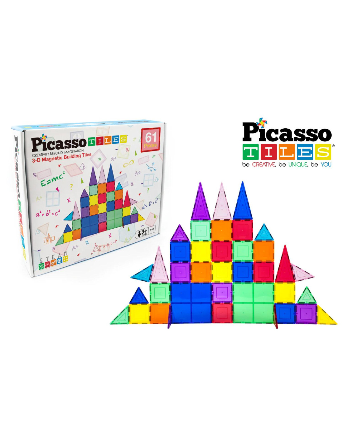 PicassoTiles 61pc Magnetic Tile Classic Building Set