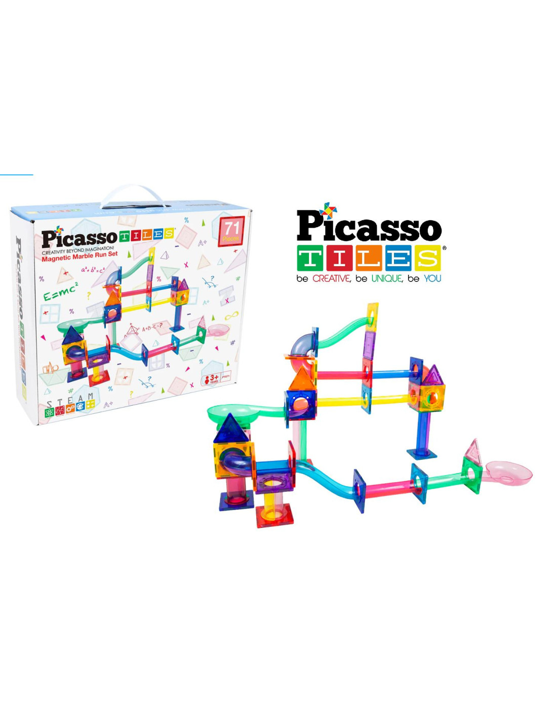 PicassoTiles 71pc Marble Run Building Blocks Connecting Set