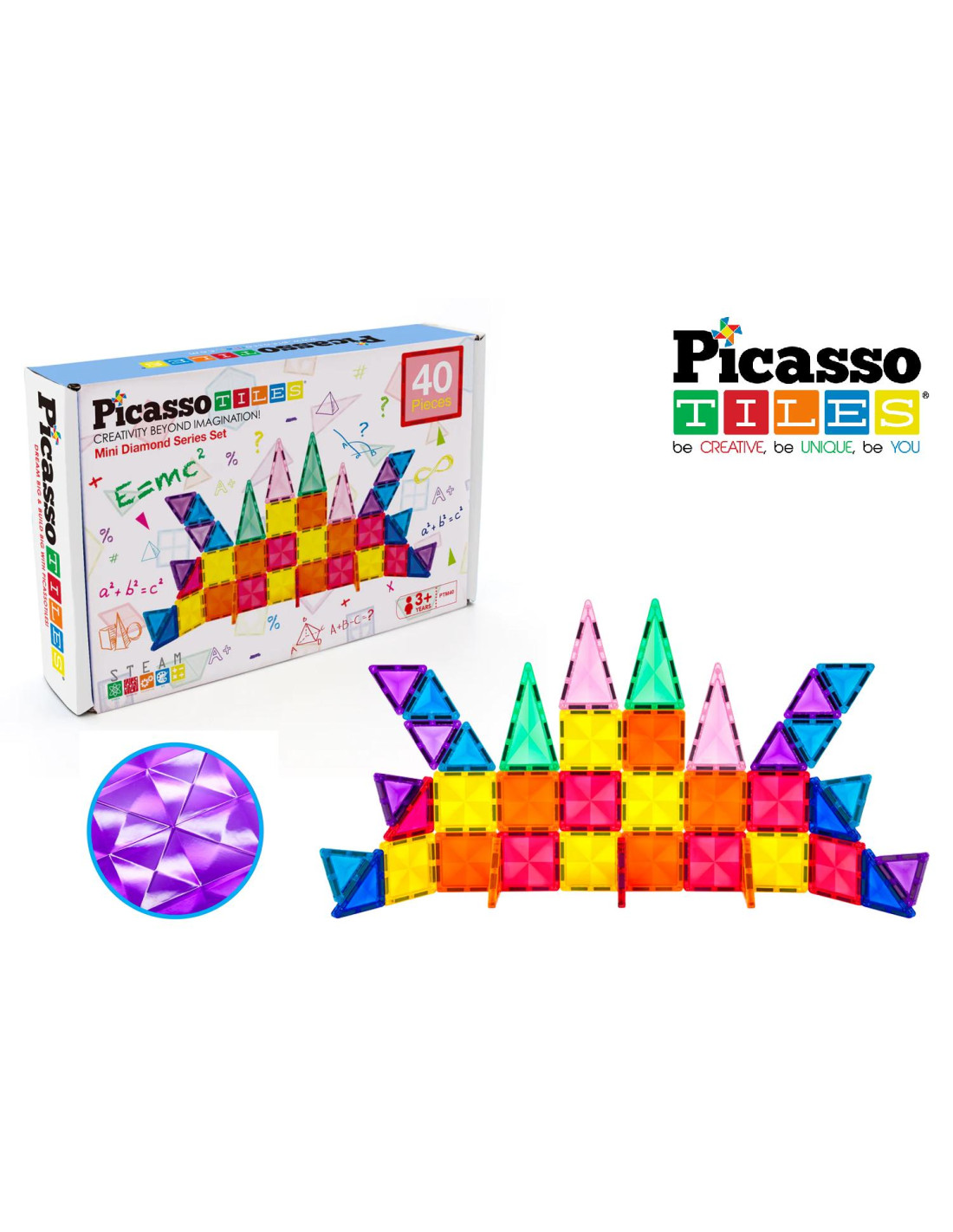 MGGPTM40 PicassoTiles Mini Diamond Travel Size 40pc Building Block Tile Set