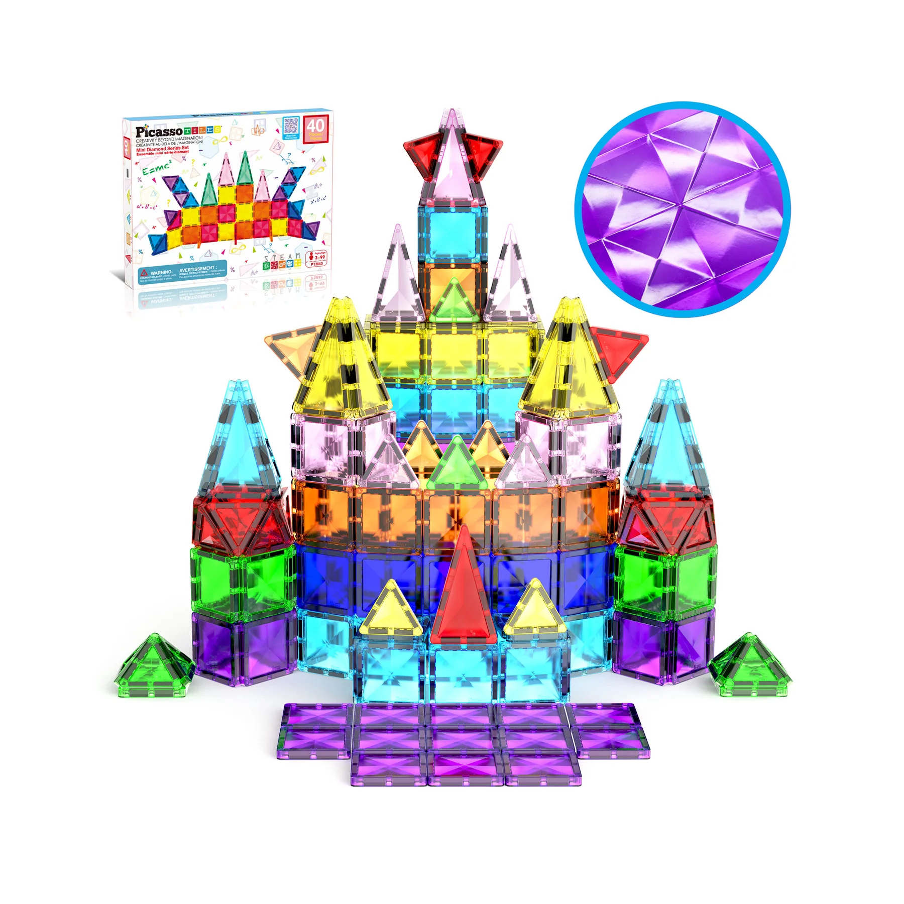 MGGPTM40 1 PicassoTiles Mini Diamond Travel Size 40pc Building Block Tile Set