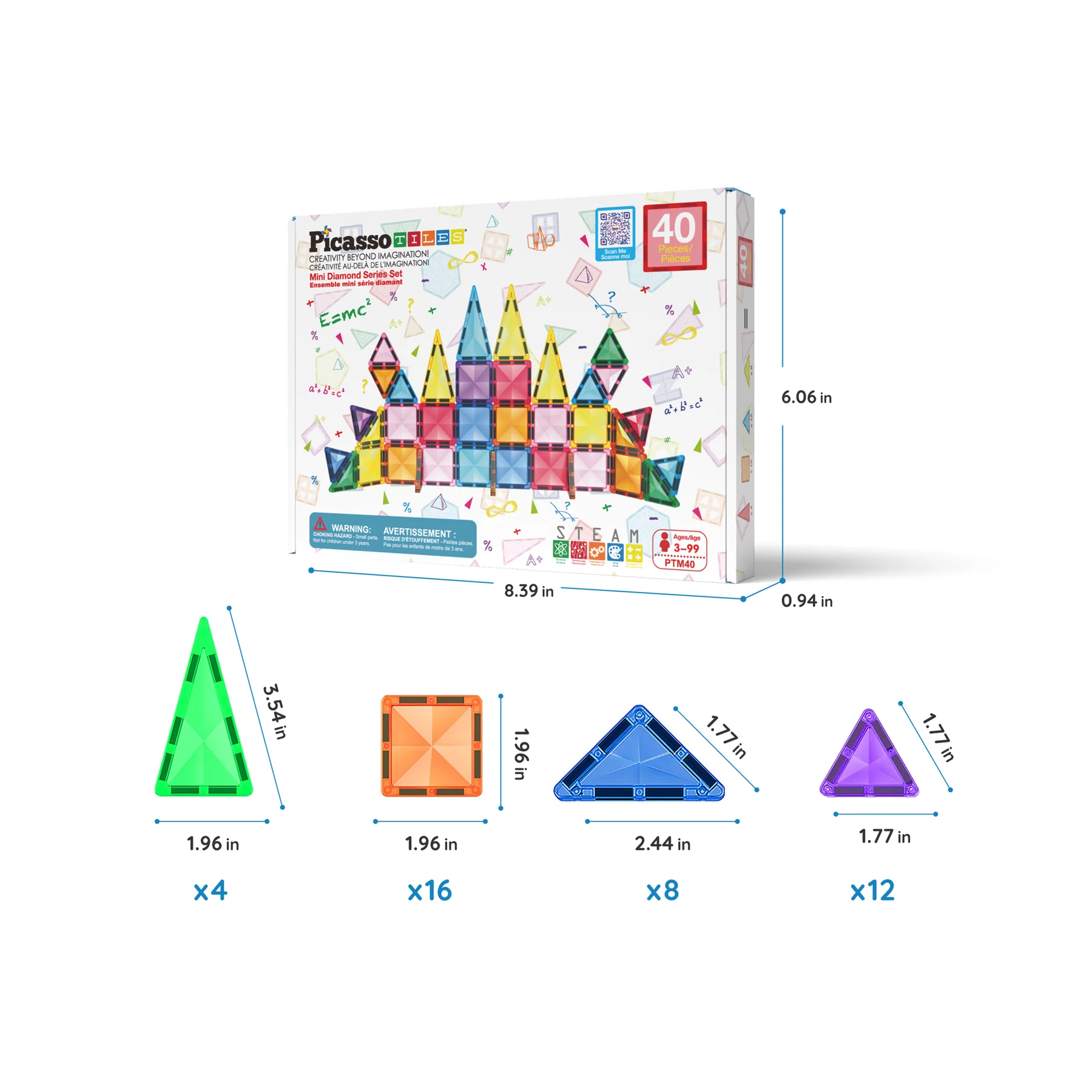 MGGPTM40 2 PicassoTiles Mini Diamond Travel Size 40pc Building Block Tile Set