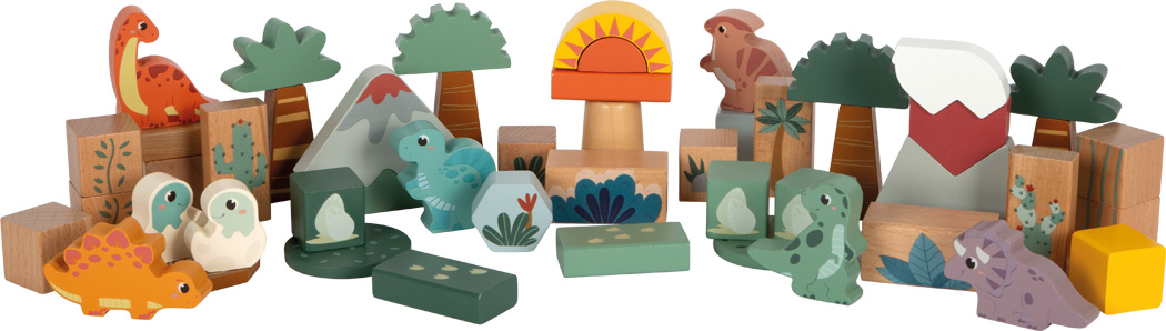 12621_01-holzbausteine-dinosaurier-small-foot-komplett-aufgebaut-urzeitlandschaft Wooden Building Blocks "Dino"