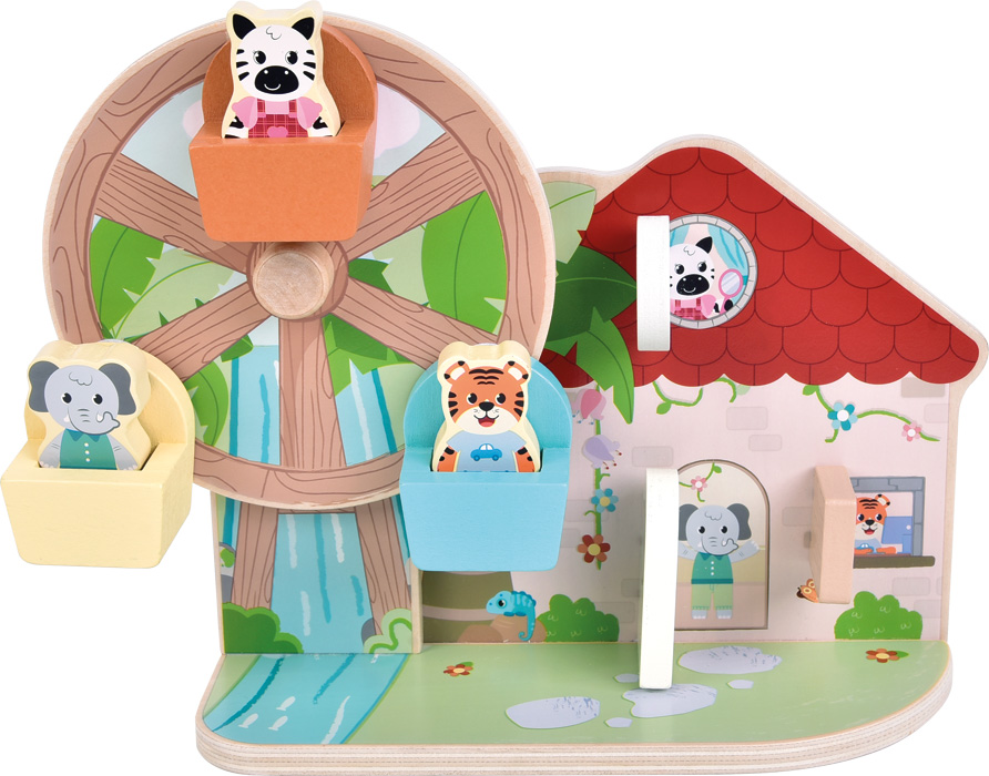 12764_40-motorikspielzeug-riesenrad-jungle-friends-aufklappen-tueren-haus Ferris Wheel Motor Activity Toy "Jungle Friends"